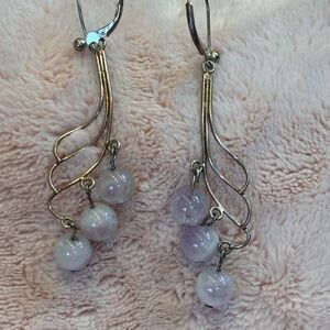 Lavender Chalcedony Bead Dangle Sterling Silver Earrings